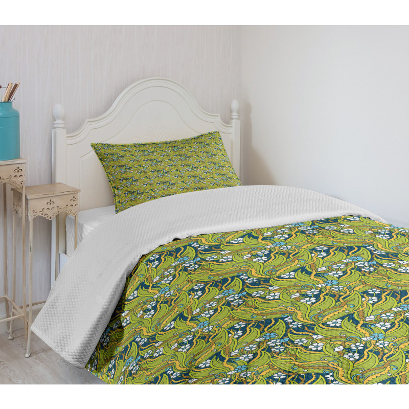 Large Leaves Jungle Bedspread Set