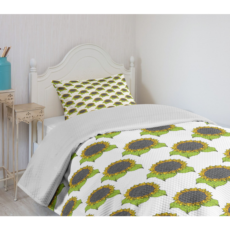 Spring Sunflower Sketch Bedspread Set