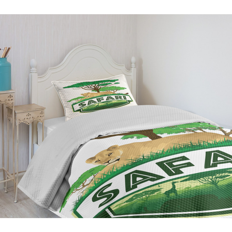 African Green Trees Lion Bedspread Set