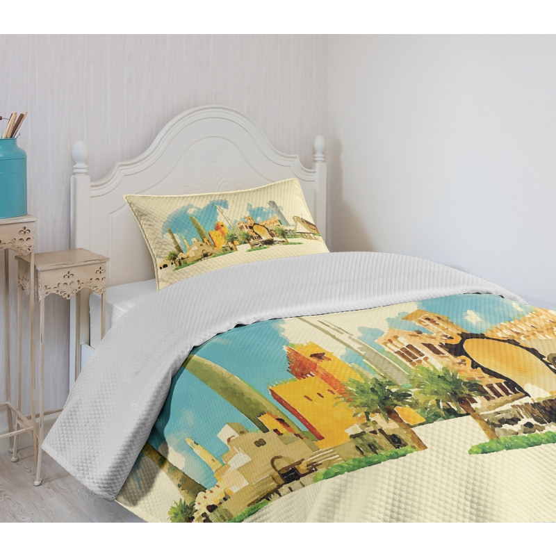Doha Watercolor Panorama Bedspread Set