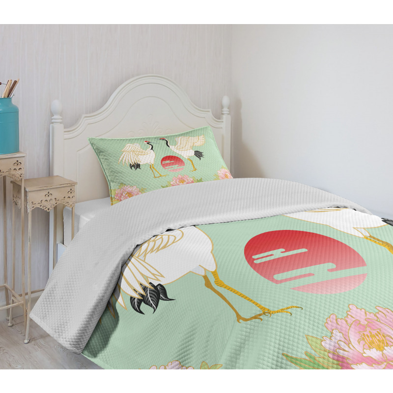 Japanese Cranes Sunrise Bedspread Set