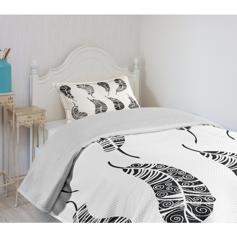 Monochrome Boho Motifs Bedspread Set