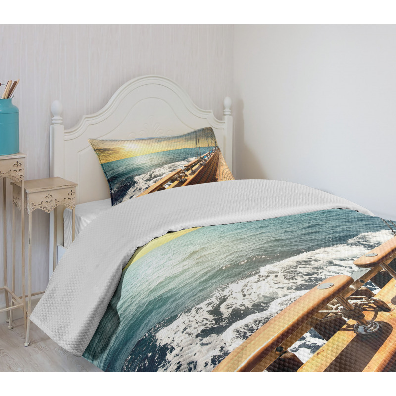 Yacht on Sea Sunset Bedspread Set