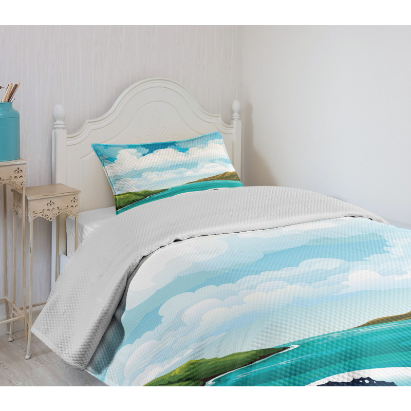 Waves Islands Blue Sky Bedspread Set