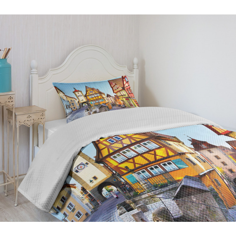 Colorful Street Houses Bedspread Set