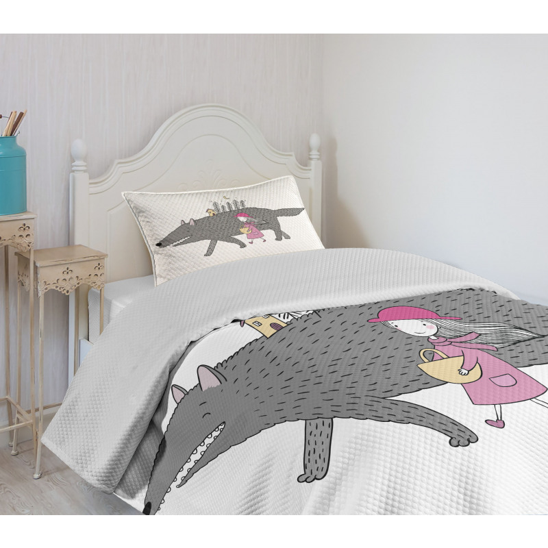 Girl with a Giant Wolf Bedspread Set