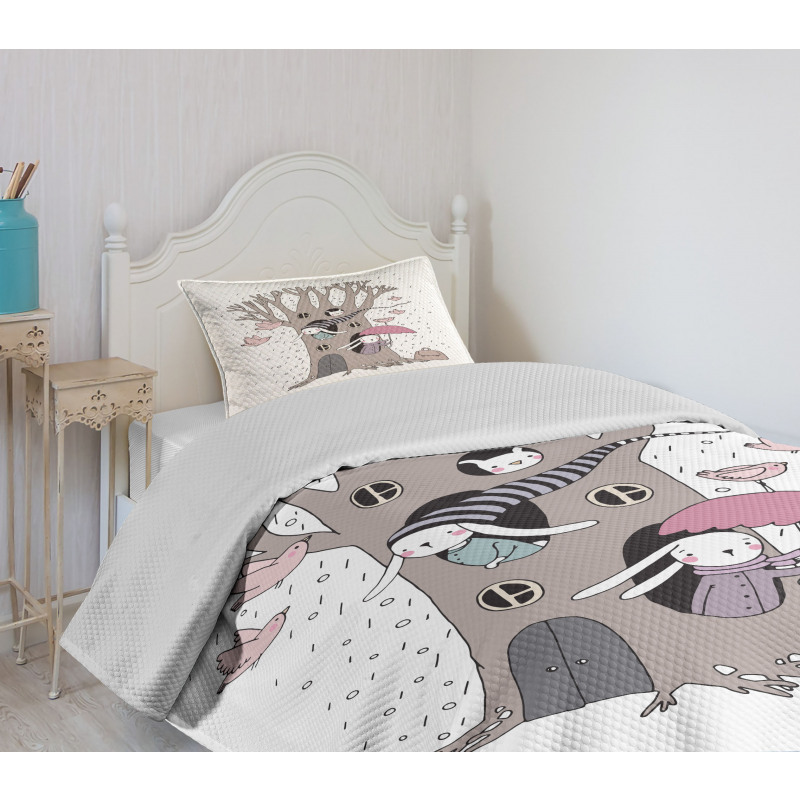 Bunny Family Rain Birds Bedspread Set