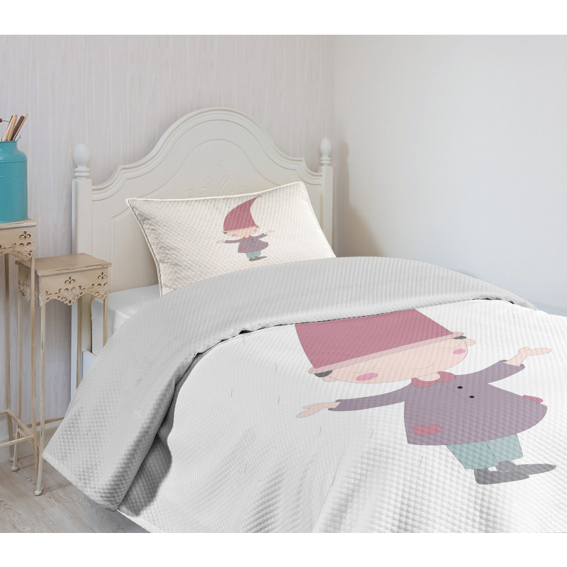 Cartoon Gnome Under Rain Bedspread Set