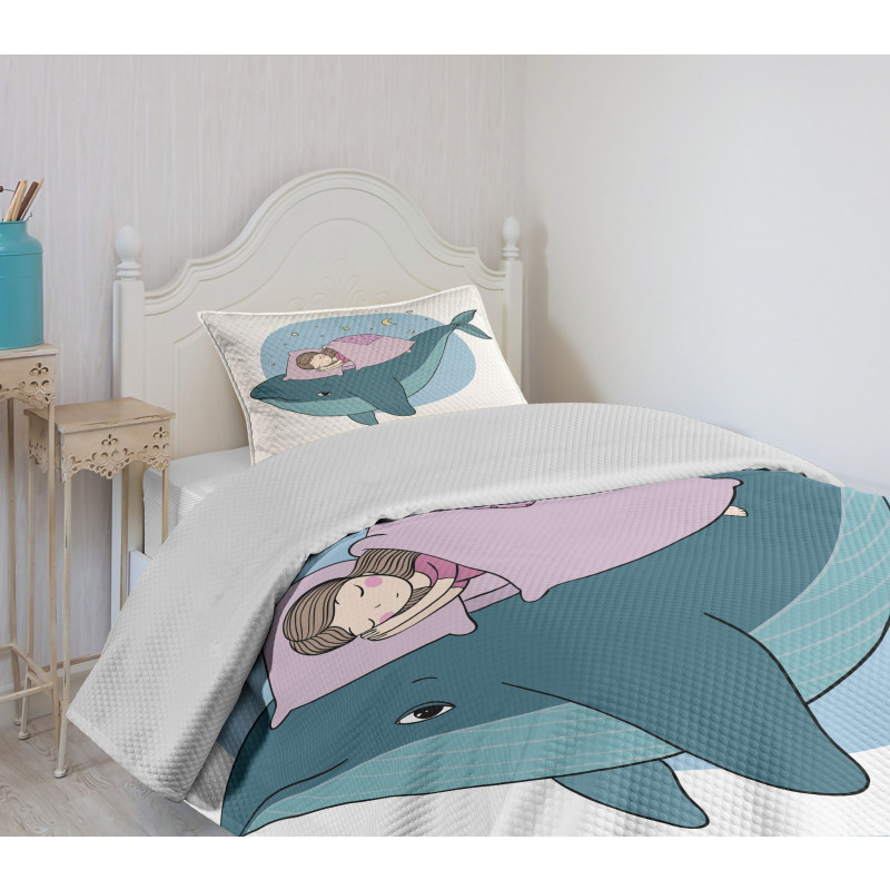 Girl Sleeping on Whale Bedspread Set