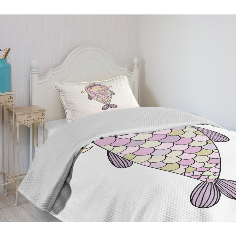 Girl in Fish Costume Bedspread Set
