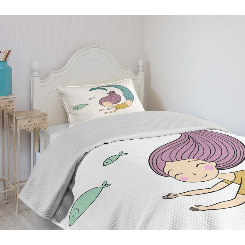 Happy Girl with Fish Bedspread Set