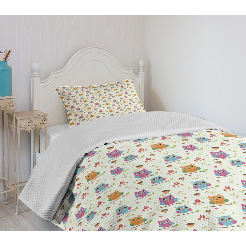 Birds Forest Elements Bedspread Set