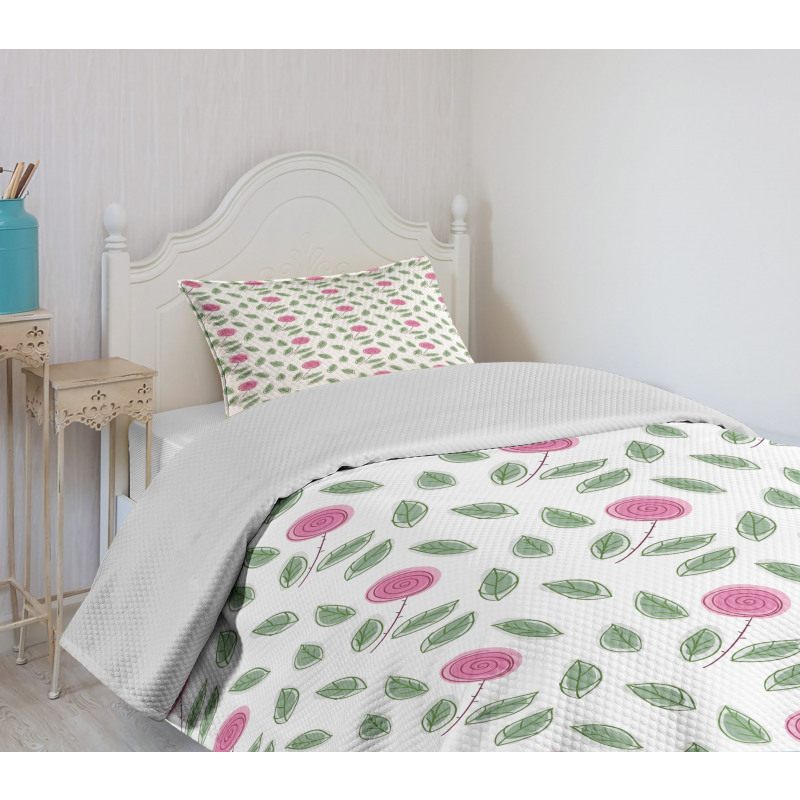 Modern Style Pink Blossoms Bedspread Set