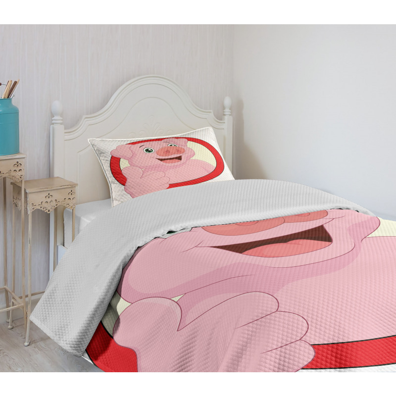 Pig Mascot Thumbs Bedspread Set