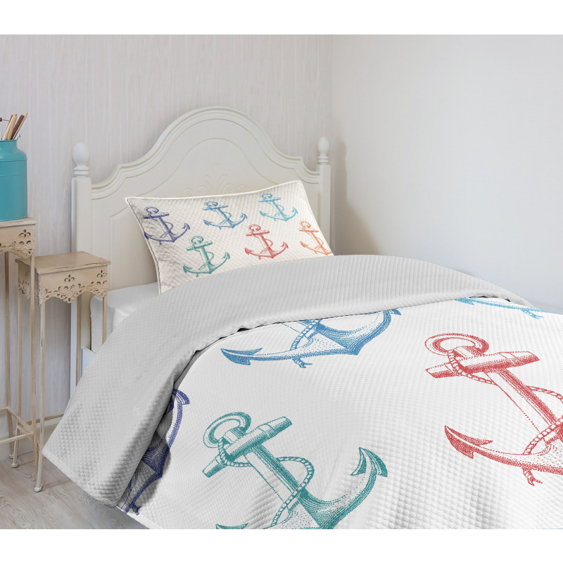 Colorful Anchor Marine Bedspread Set