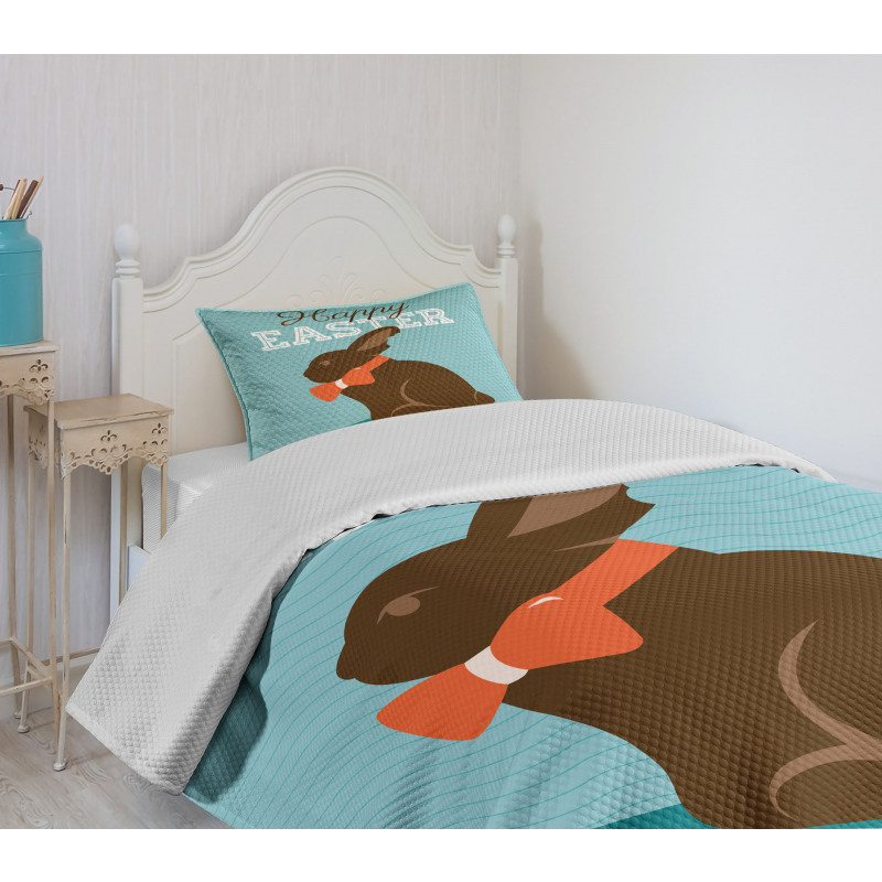 Chocolate Bunny with Bow Bedspread Set