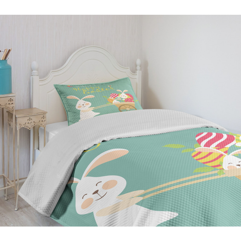 Smiling Bunny Eggs Bedspread Set