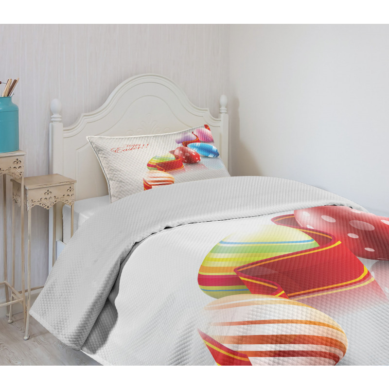 Ribbon and Colorful Eggs Bedspread Set