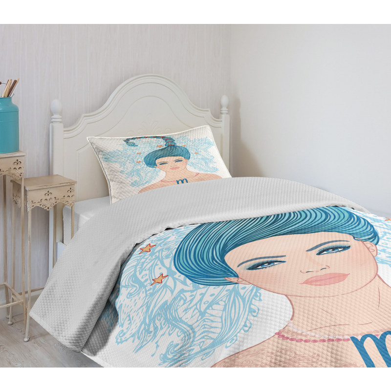 Lady Blue Hair Bedspread Set