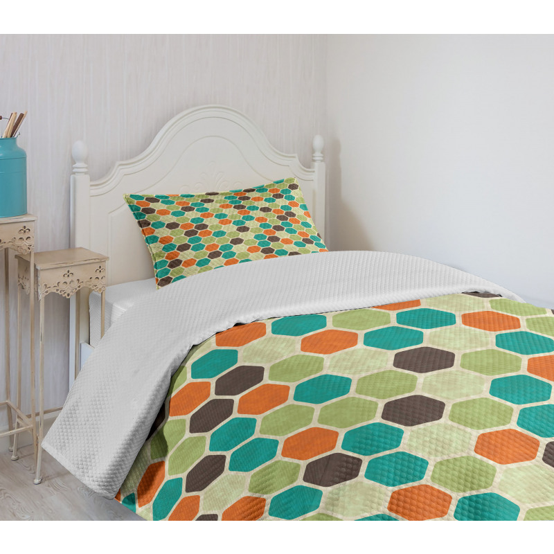 Grunge Colorful Hexagons Bedspread Set