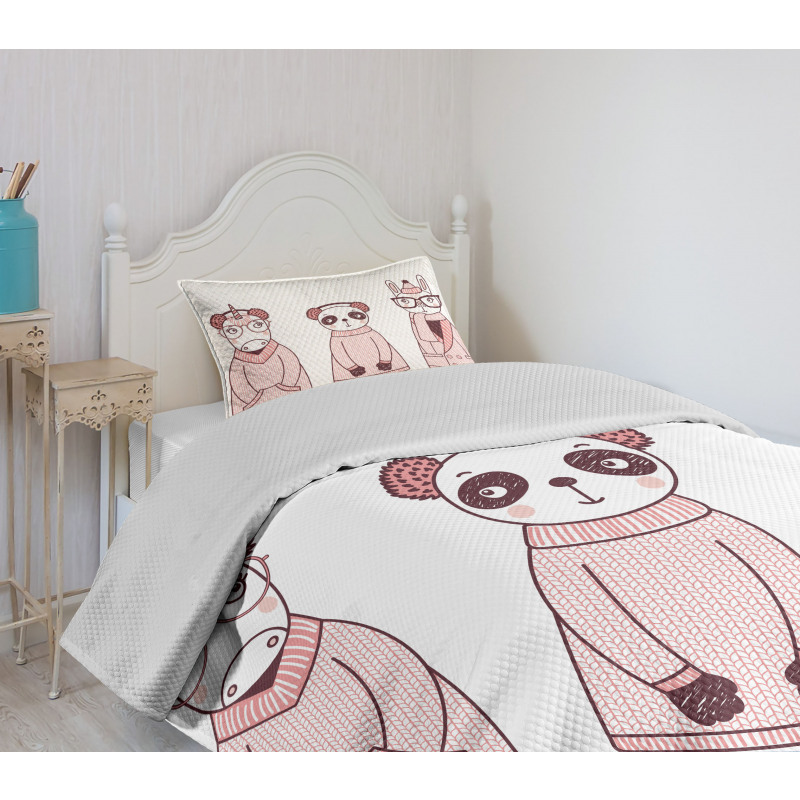 Cartoon Winter Animals Bedspread Set