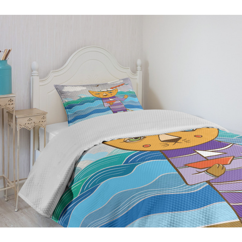 Sailor Feline on the Shore Bedspread Set