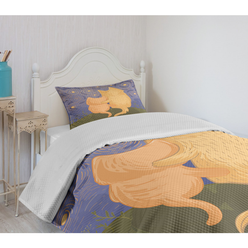 Cat and Dog on Hill Bedspread Set