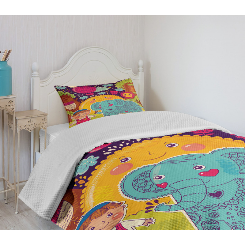 Cartoon Smiling Sun Bedspread Set