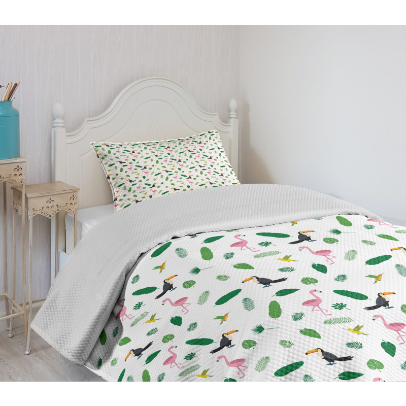 Flamingos Toucans Birds Bedspread Set