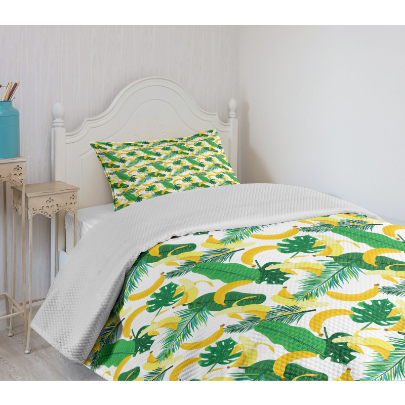 Cartoon Banana Leaves Bedspread Set