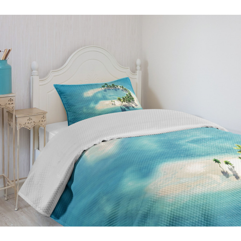 Atoll Palm Trees Ocean Bedspread Set