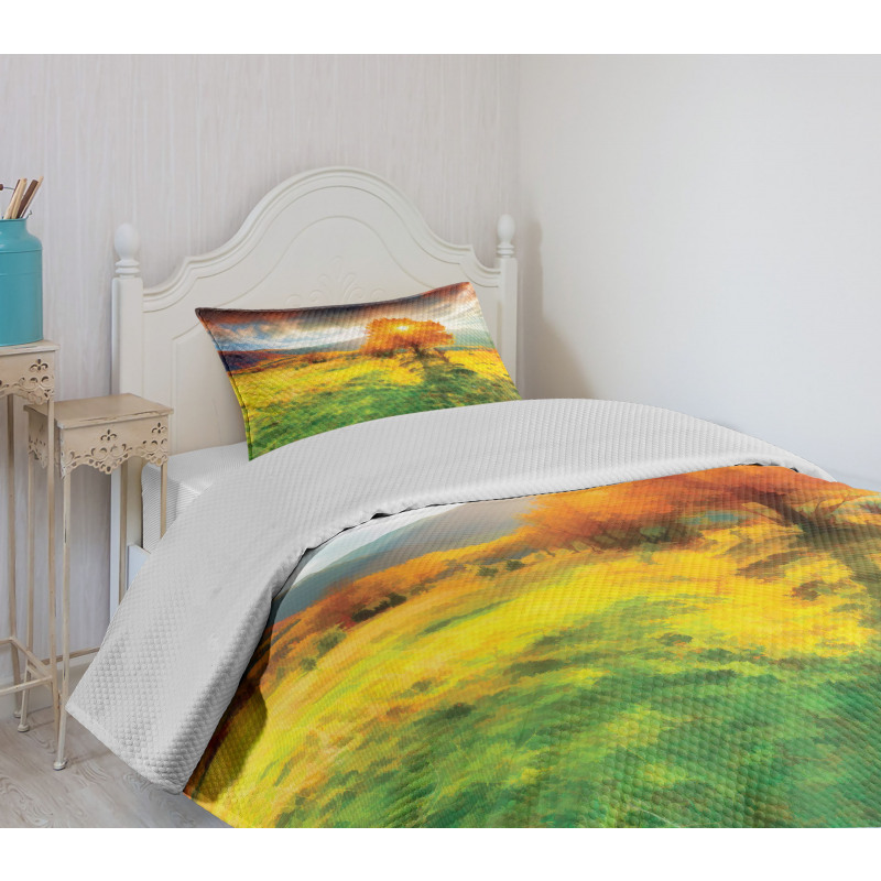 Fall Season Mountains Bedspread Set