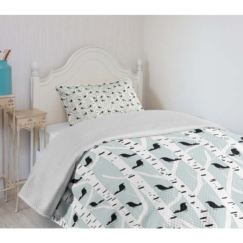 Bird Silhouettes Trees Bedspread Set