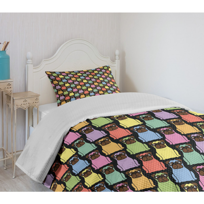 Colorful Cartoon Dogs Bedspread Set