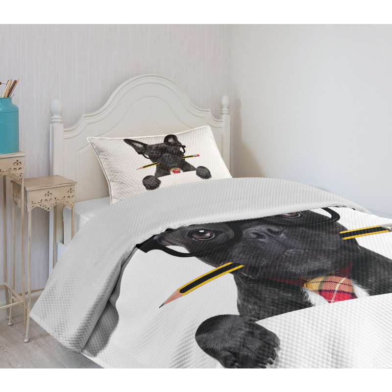 Businessman Dog Glasses Bedspread Set