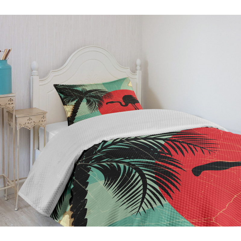 Grunge Flamingo Palm Bedspread Set