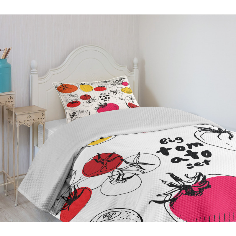 Vivid Sketched Tomatoes Bedspread Set