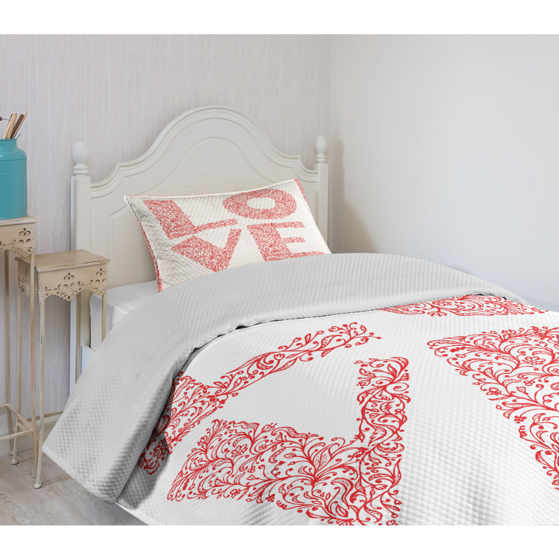 Floral Valentines Day Bedspread Set