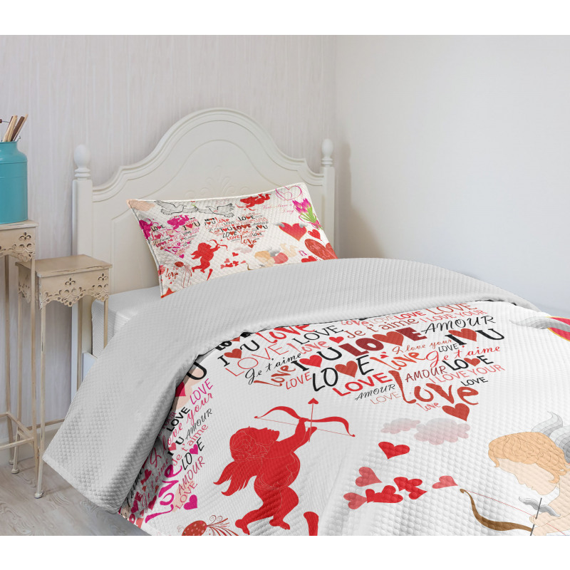 Valentines Day Cupid Birds Bedspread Set
