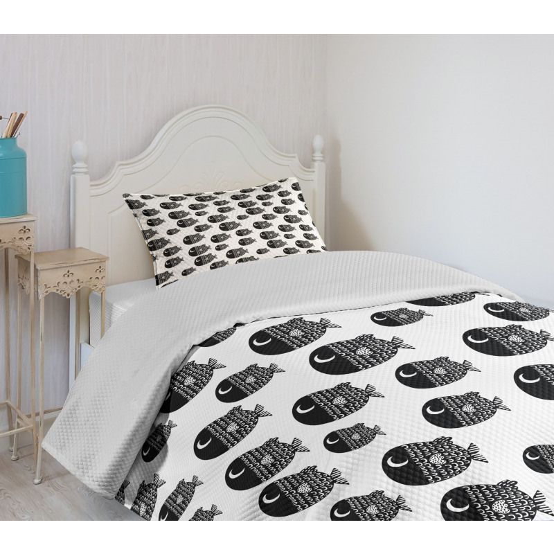 Black and White Fishes Bedspread Set