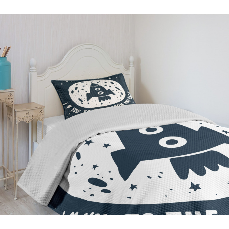 Spaceship and Love Saying Bedspread Set