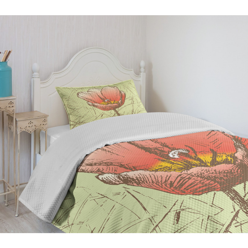 Romantic Flower Sketch Bedspread Set