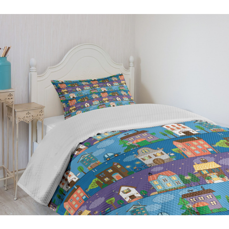 Hand Drawn Townhouses Bedspread Set