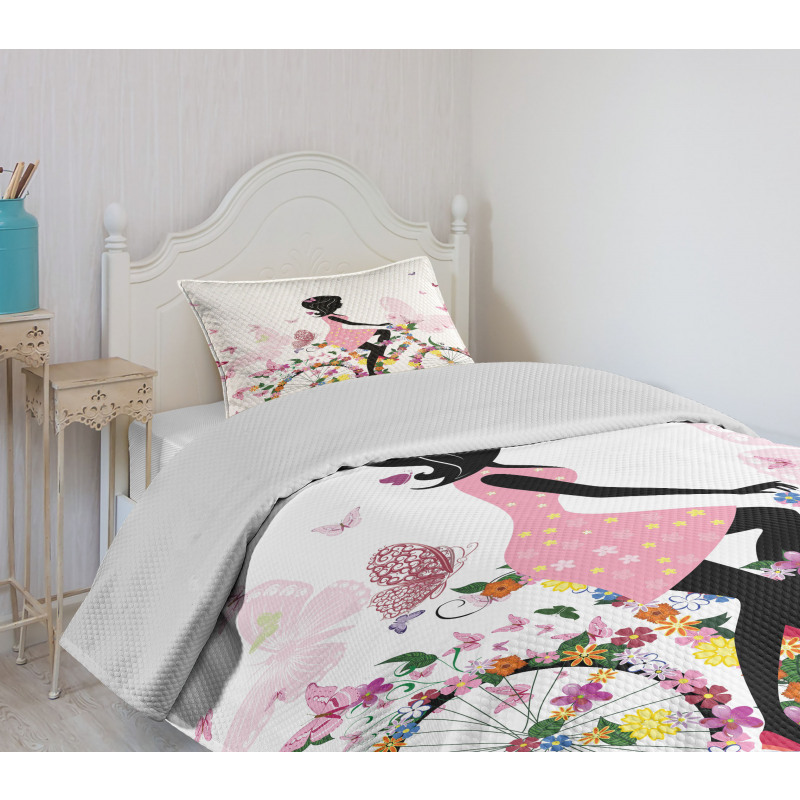 Girl Flower Butterflies Bedspread Set