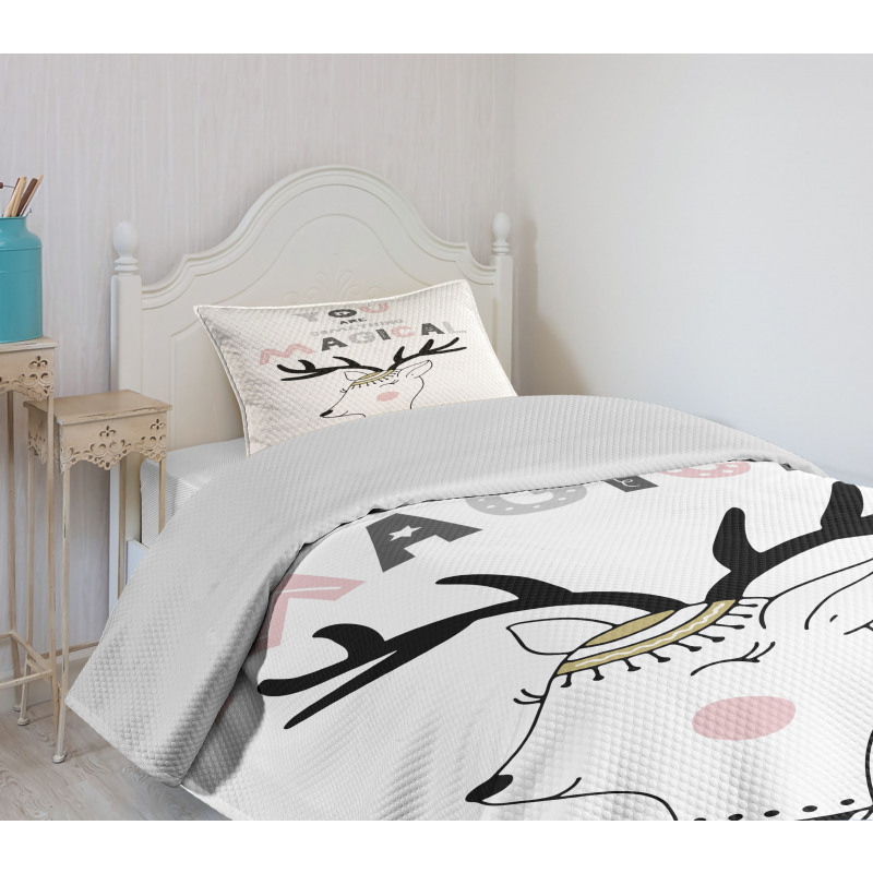 Slogan with Deer Design Bedspread Set