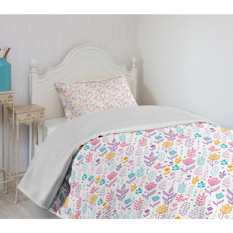 Doodle Tulip Field Dots Bedspread Set