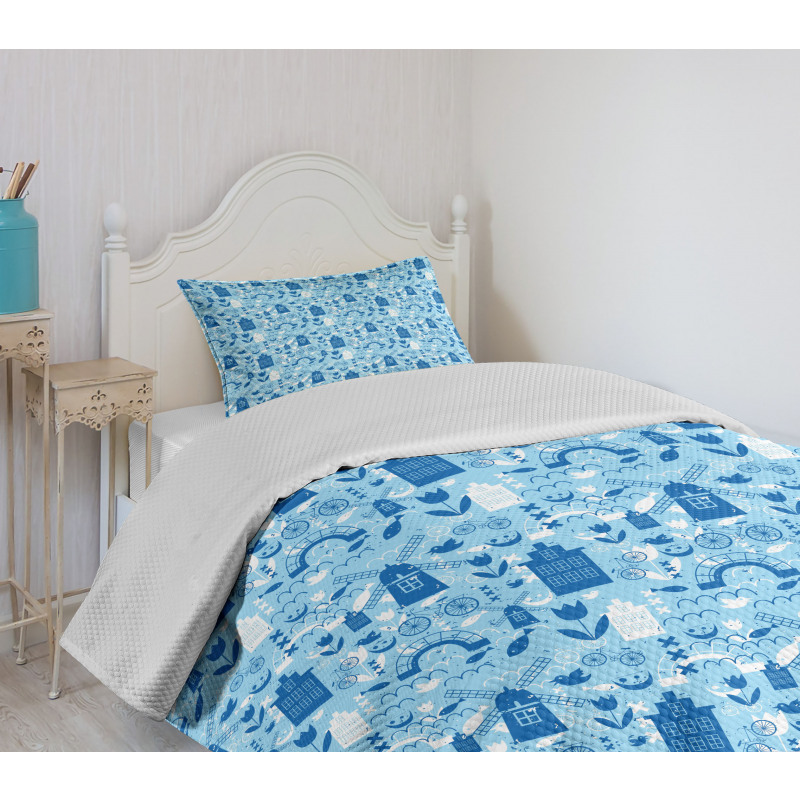 Cartoon Windmills Design Bedspread Set