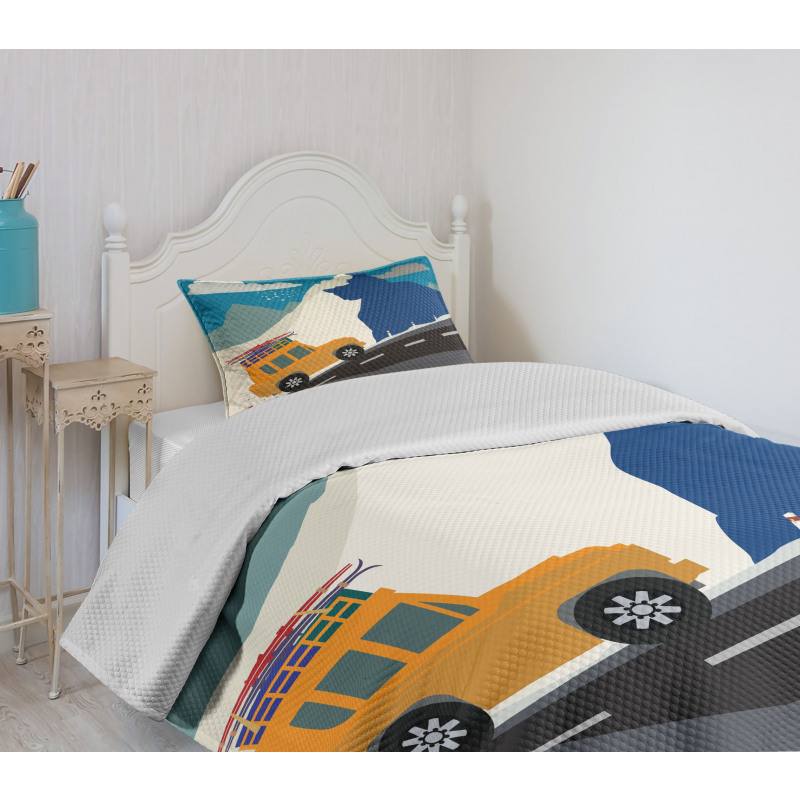 Winter Mountain Road Ski Bedspread Set