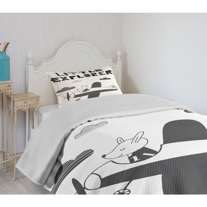 Hand Drawn Bunny Plane Bedspread Set