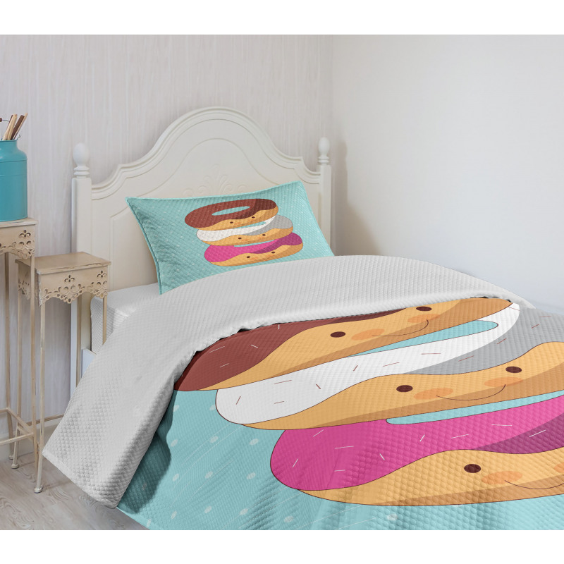 Kawaii Cartoon Donuts Bedspread Set